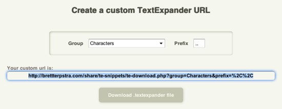 Custom TextExpander URL screenshot