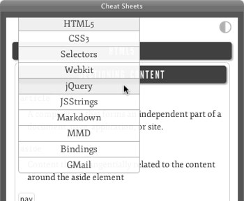 Cheat Sheets narrow menu