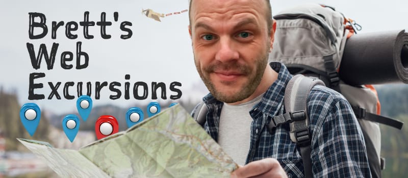 Web Excursions header, Brett holding map