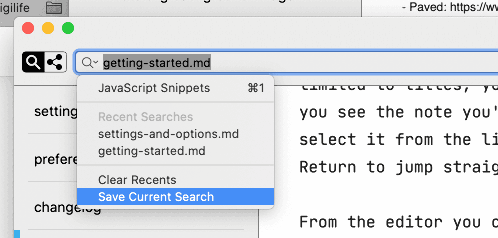 Image of saved search menu