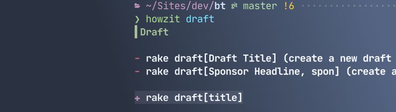screenshot of Howzit on the command line