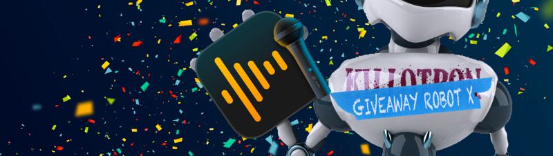 Giveaway Robot with Audio Hijack icon, confetti background