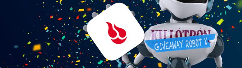 Giveaway Robot with Backblaze icon, confetti background