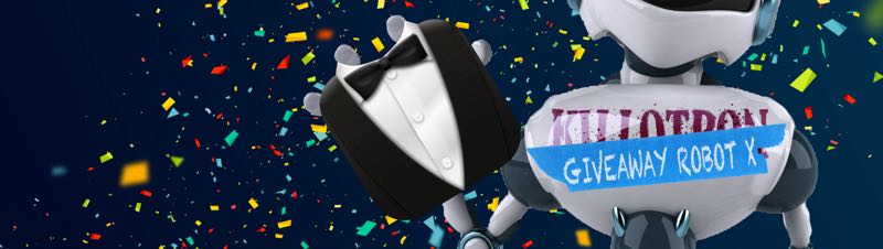 Giveaway Robot with Bartender icon, confetti background
