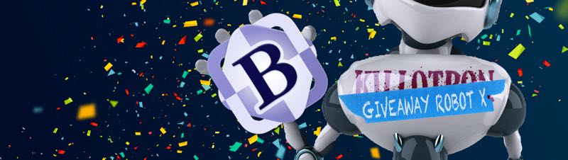 Giveaway Robot with BBEdit icon, confetti background