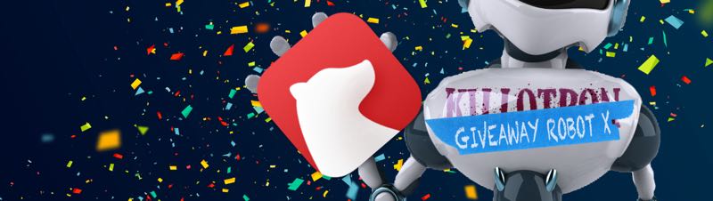 Giveaway Robot with Bear icon, confetti background