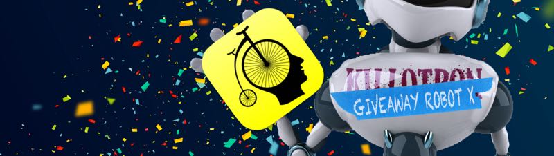 Giveaway Robot with Bike icon, confetti background