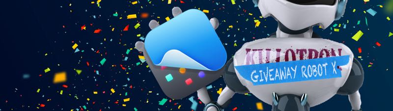 Giveaway Robot with CleanShot X icon, confetti background