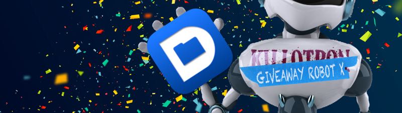 Giveaway Robot with Default Folder X icon, confetti background