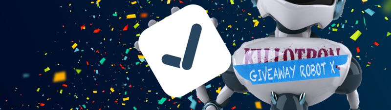 Giveaway Robot with GoodTask for iOS and Mac icon, confetti background