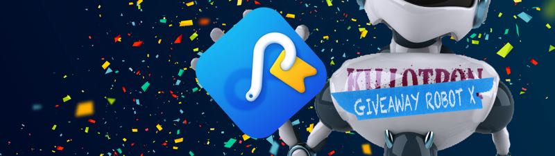 Giveaway Robot with Hookmark icon, confetti background