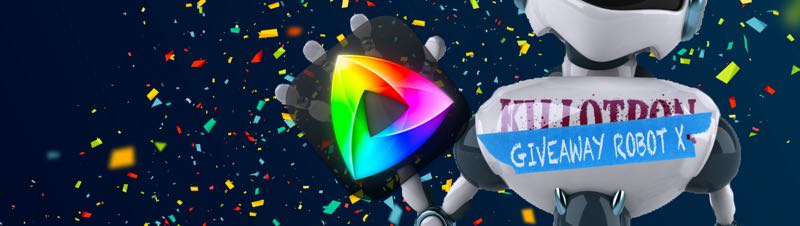Giveaway Robot with Kaleidoscope icon, confetti background