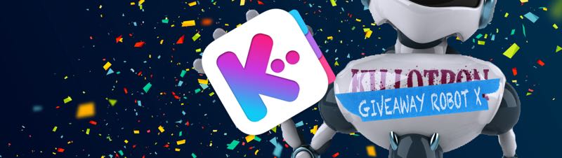 Giveaway Robot with Keep It icon, confetti background