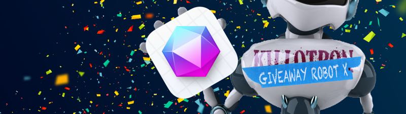 Giveaway Robot with Monodraw icon, confetti background