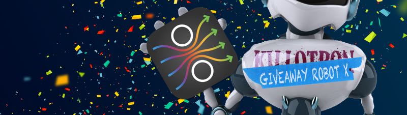 Giveaway Robot with Name Mangler icon, confetti background