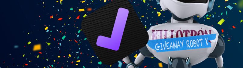 Giveaway Robot with OmniFocus icon, confetti background