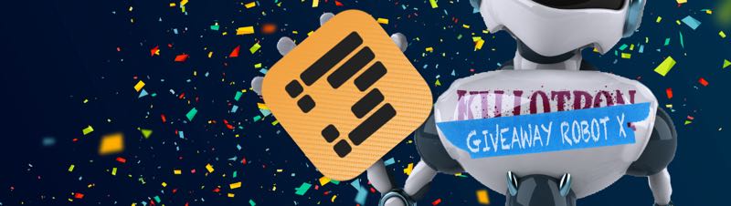 Giveaway Robot with OmniOutliner icon, confetti background
