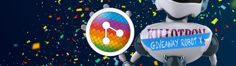 Giveaway Robot with RetroBatch Pro icon, confetti background