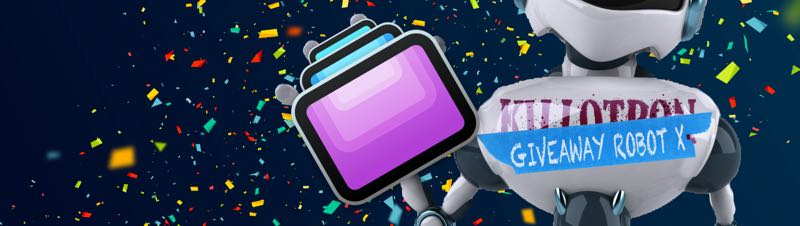 Giveaway Robot with Screens icon, confetti background