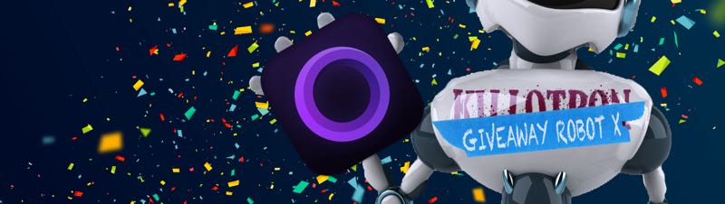 Giveaway Robot with Screen Studio icon, confetti background