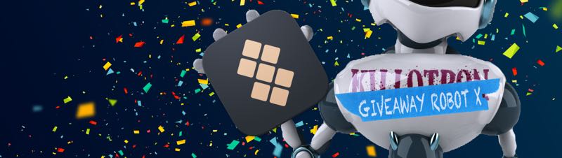 Giveaway Robot with Setapp icon, confetti background