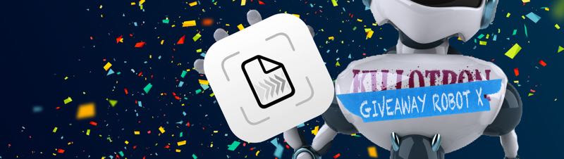 Giveaway Robot with Simple Scan icon, confetti background