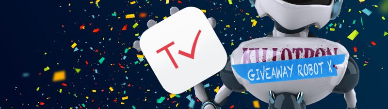 Giveaway Robot with TaskPaper icon, confetti background