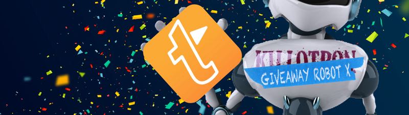 Giveaway Robot with TextExpander icon, confetti background