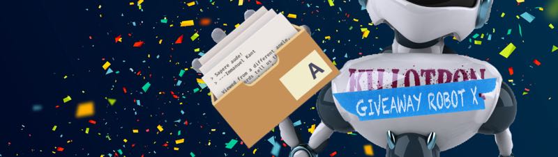 Giveaway Robot with The Archive icon, confetti background