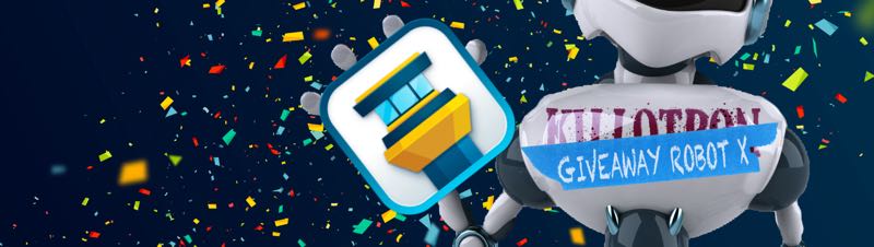 Giveaway Robot with Tower icon, confetti background