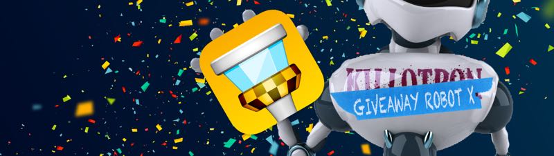 Giveaway Robot with Tower icon, confetti background