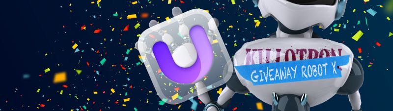 Giveaway Robot with Unite 5 icon, confetti background