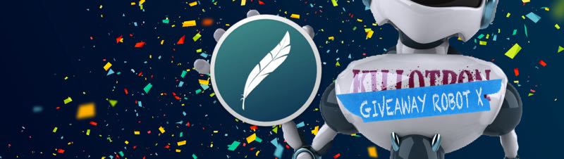Giveaway Robot with WordCounter icon, confetti background