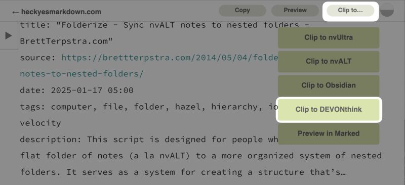 Clip to DEVONthink in Marky